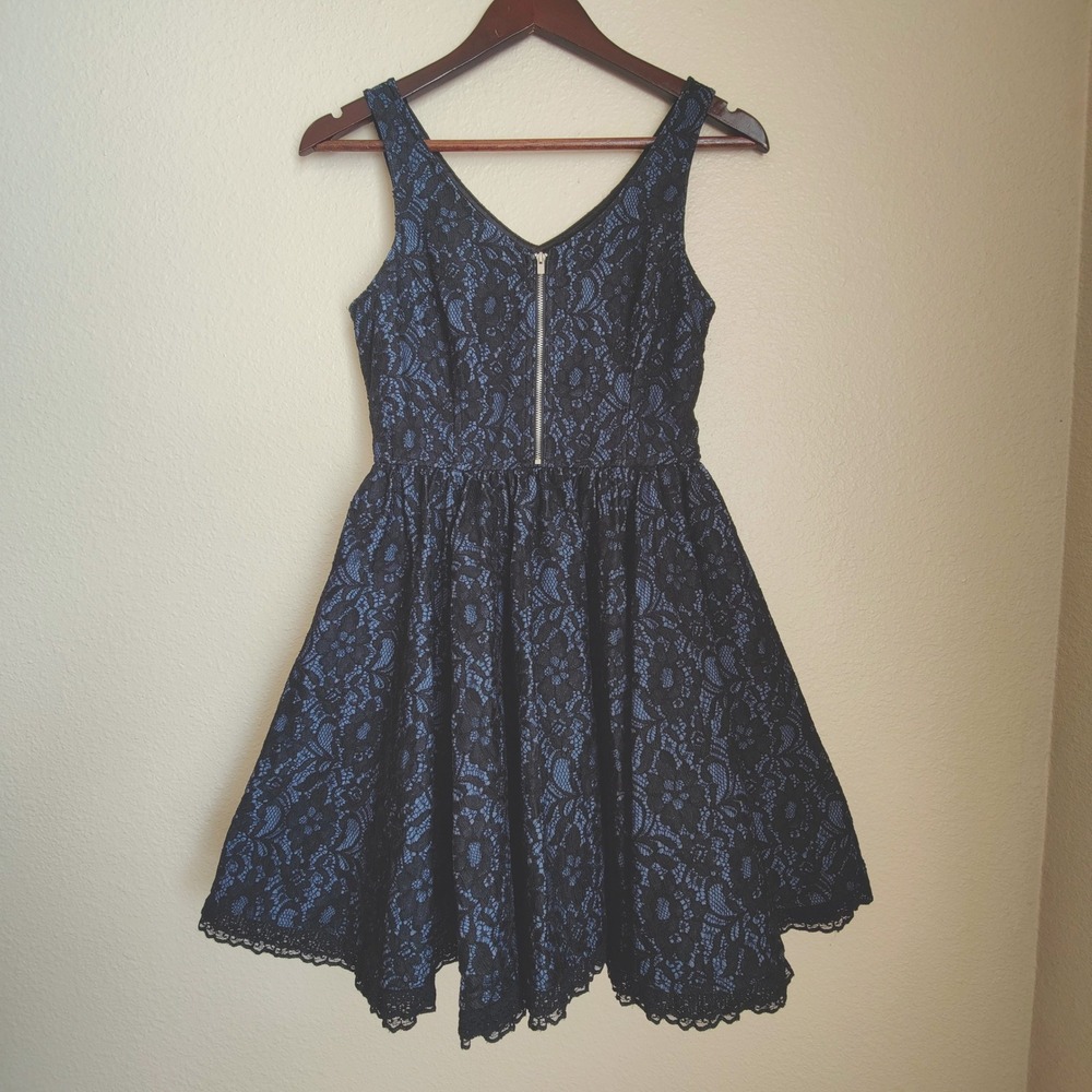 Express Denim Babydoll Lace‎ Overlay Mini Dress Blue Black Indie 2010s Party 2